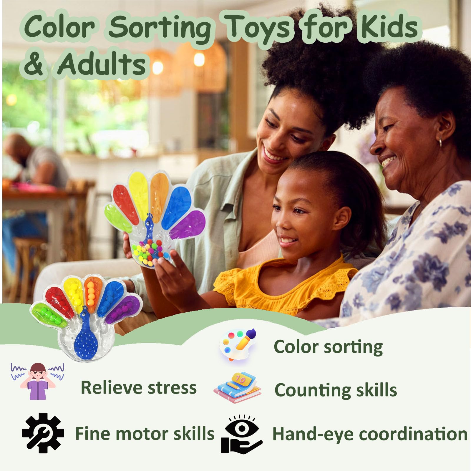 GYsomer Color Sorting Sensory Toys, Fine Motor Skills Toys for Toddlers, Montessori Toys Preschool Learning Activitie, Sensory Activity Toy for Kids 3+ and Adults