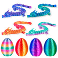 3Dgenius 4Pcs 3D Printed Dragon Eggs with Articulated Dragon Inside, 8.86" Flexible Mystery Dragon Toy Set, Cool Fidget Toys for Kids & Adults, Fantasy Home Decor, Easter Christmas Birthday Gift