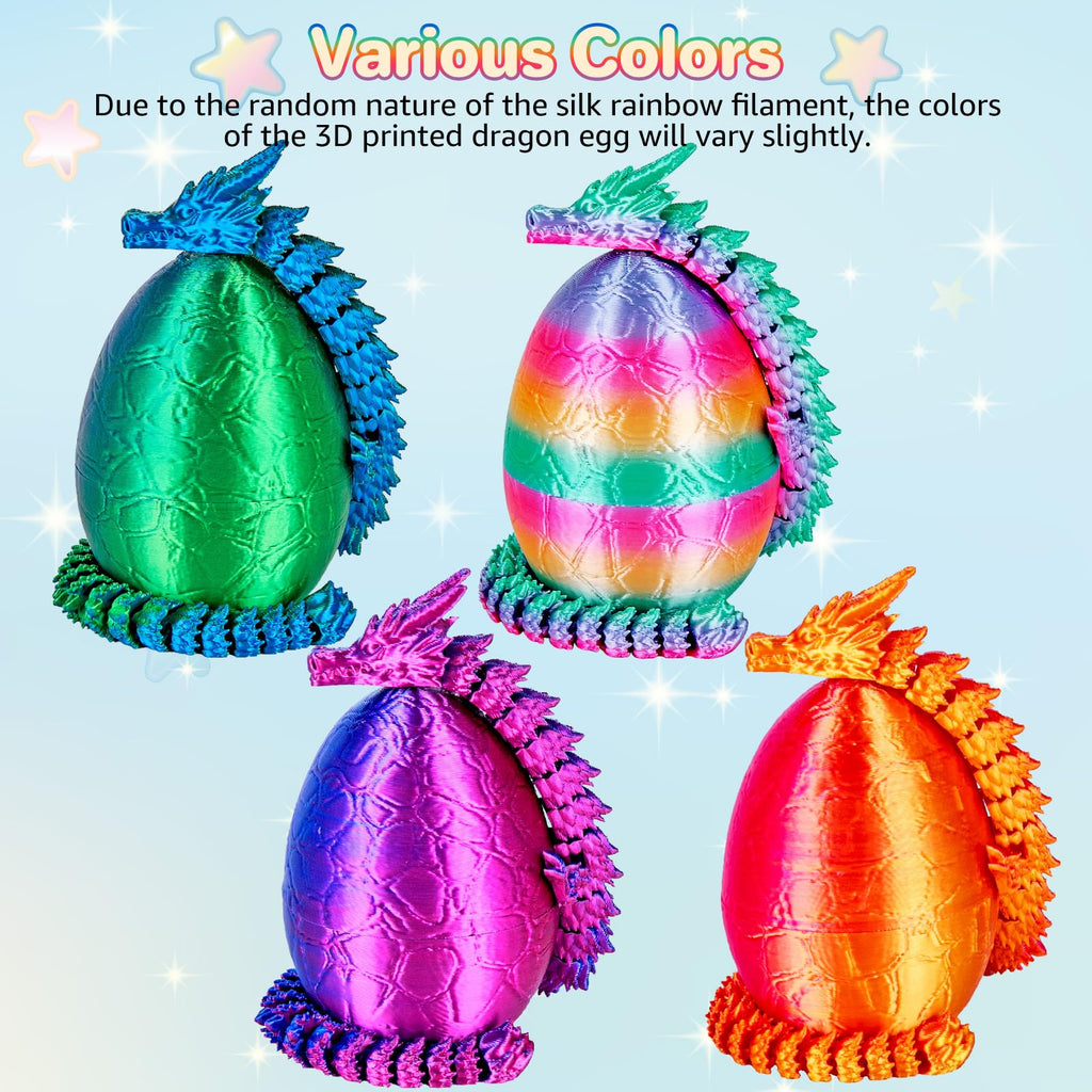 3Dgenius 4Pcs 3D Printed Dragon Eggs with Articulated Dragon Inside, 8.86" Flexible Mystery Dragon Toy Set, Cool Fidget Toys for Kids & Adults, Fantasy Home Decor, Easter Christmas Birthday Gift