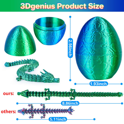 3Dgenius 4Pcs 3D Printed Dragon Eggs with Articulated Dragon Inside, 8.86" Flexible Mystery Dragon Toy Set, Cool Fidget Toys for Kids & Adults, Fantasy Home Decor, Easter Christmas Birthday Gift